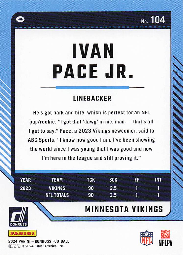 2024 Donruss Football Ivan Pace Jr. #104