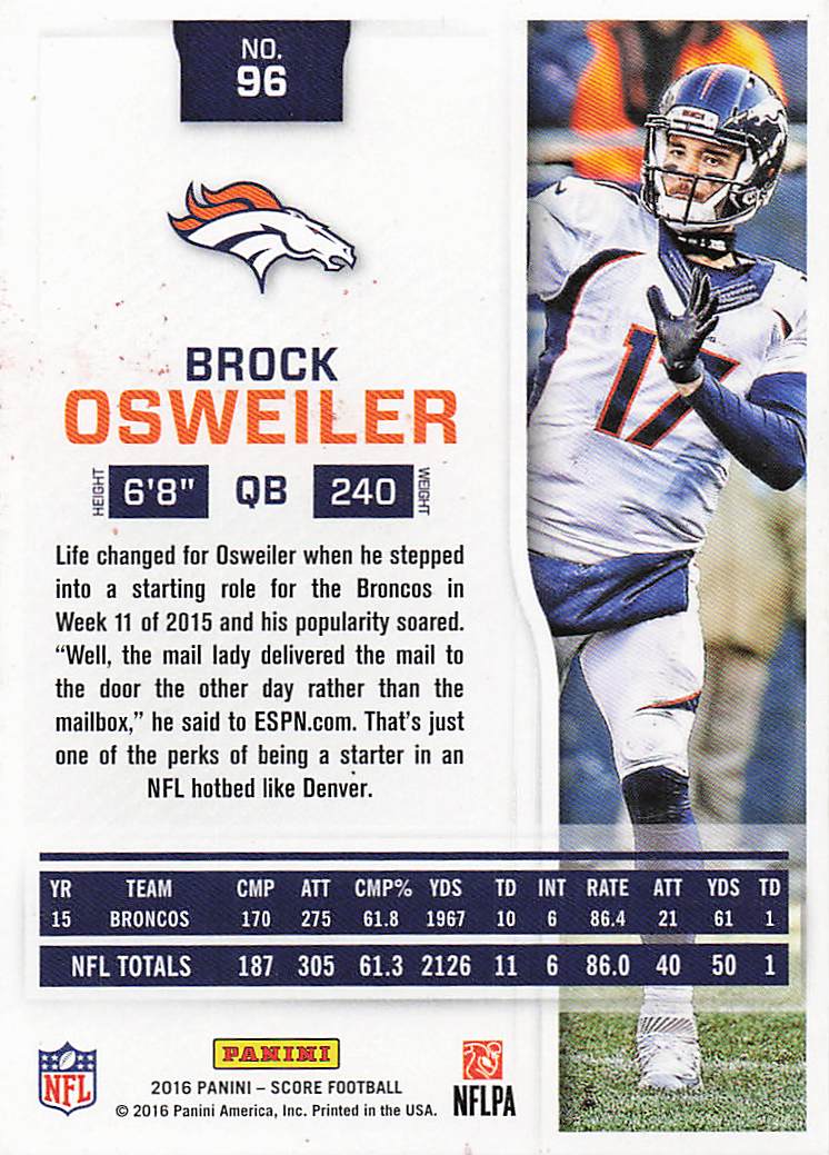 2016 Score Football Brock Osweiler #96