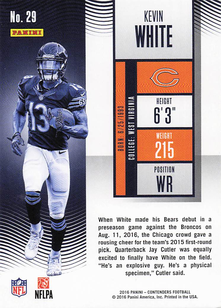 2016 Panini Contenders Football Kevin White #29