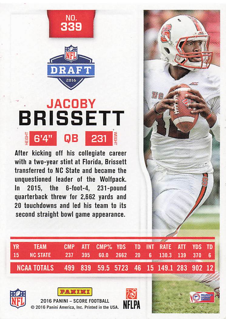 2016 Score Football Jacoby Brissett #339 Rookie