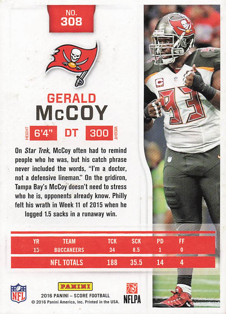 2016 Score Football Gerald McCoy #308