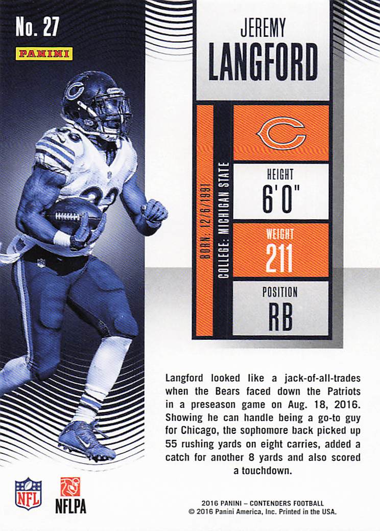 2016 Panini Contenders Football Jeremy Langford #27