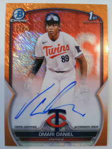 2023 Bowman ChromeAutographs Shimmer Orange Refractor 12/25 Omari Daniel #CPA-OD