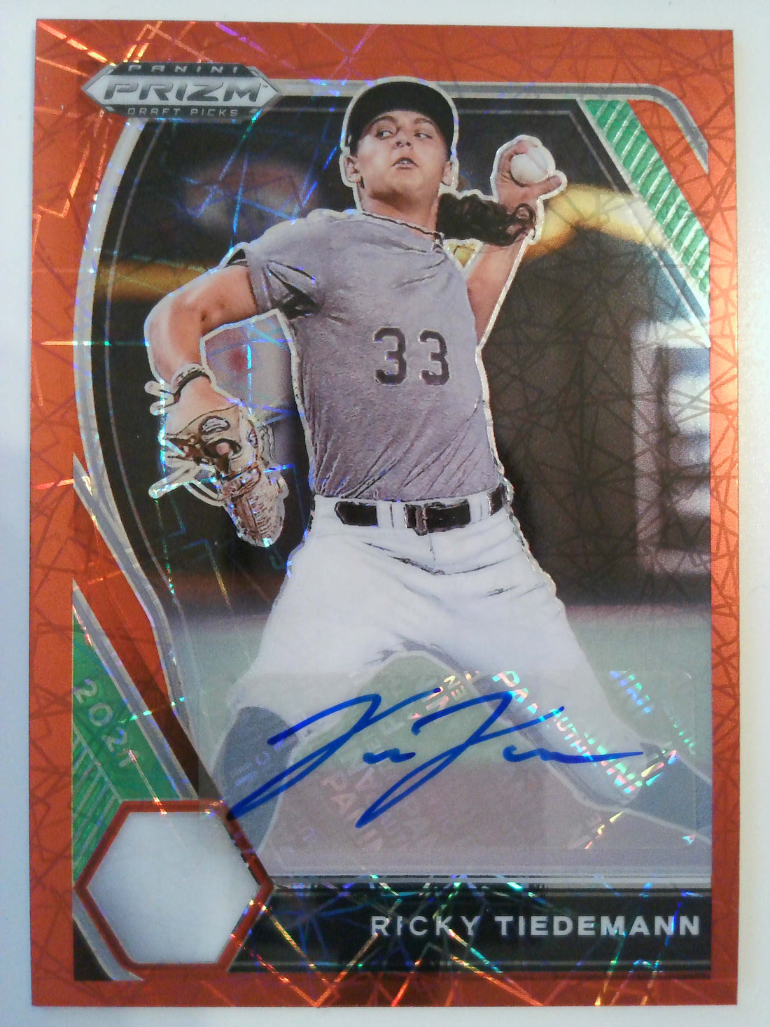 2021 Prizm Draft Picks Autographs Red Velocity Prizm Ricky Tiedemann #PDP91