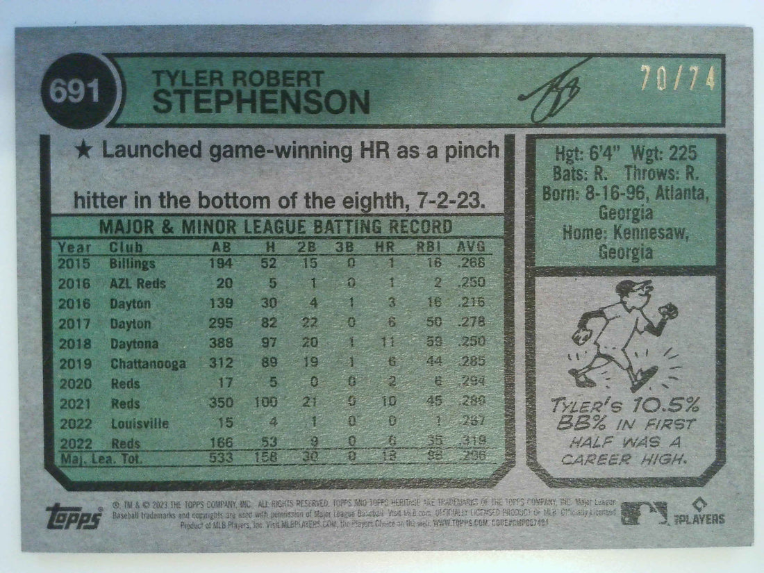 2023 Topps Heritage Baseball Chrome Black Refractor 70/74 Tyler Stephenson #691