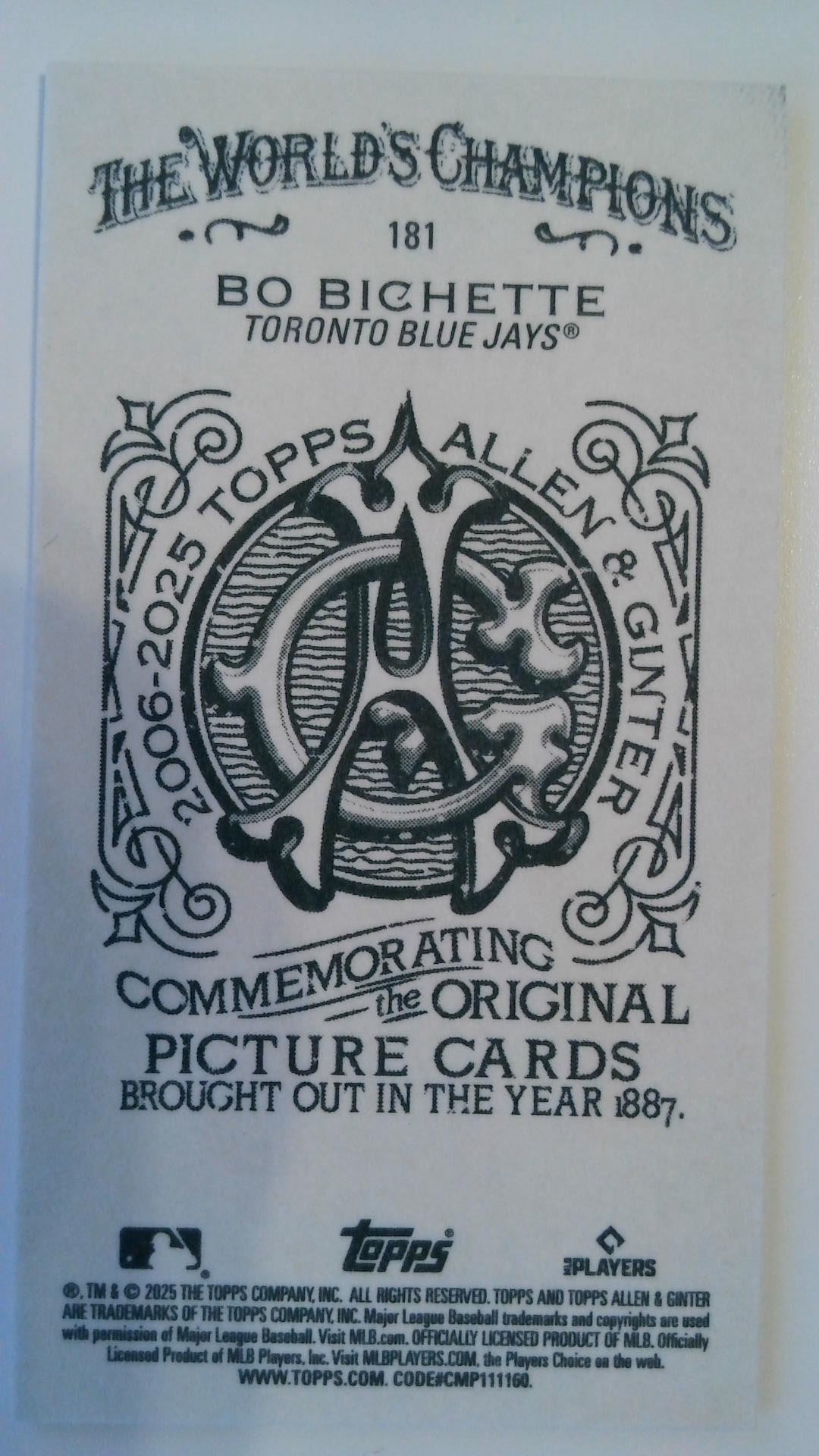 2025 Topps Allen & Ginter Baseball Mini A & G Back Bo Bichette #181