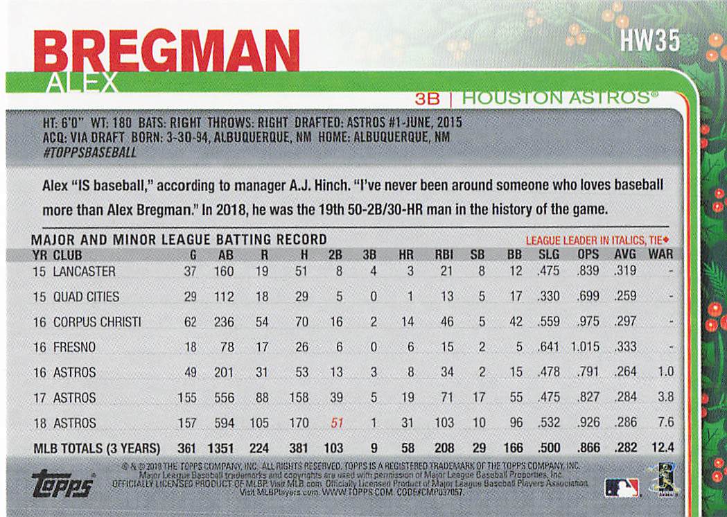 2019 Topps Holiday Baseball Alex Bregman #HW35