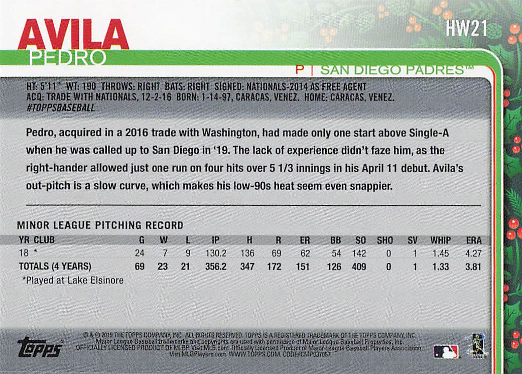 2019 Topps Holiday Baseball Pedro Avila #HW21 Rookie