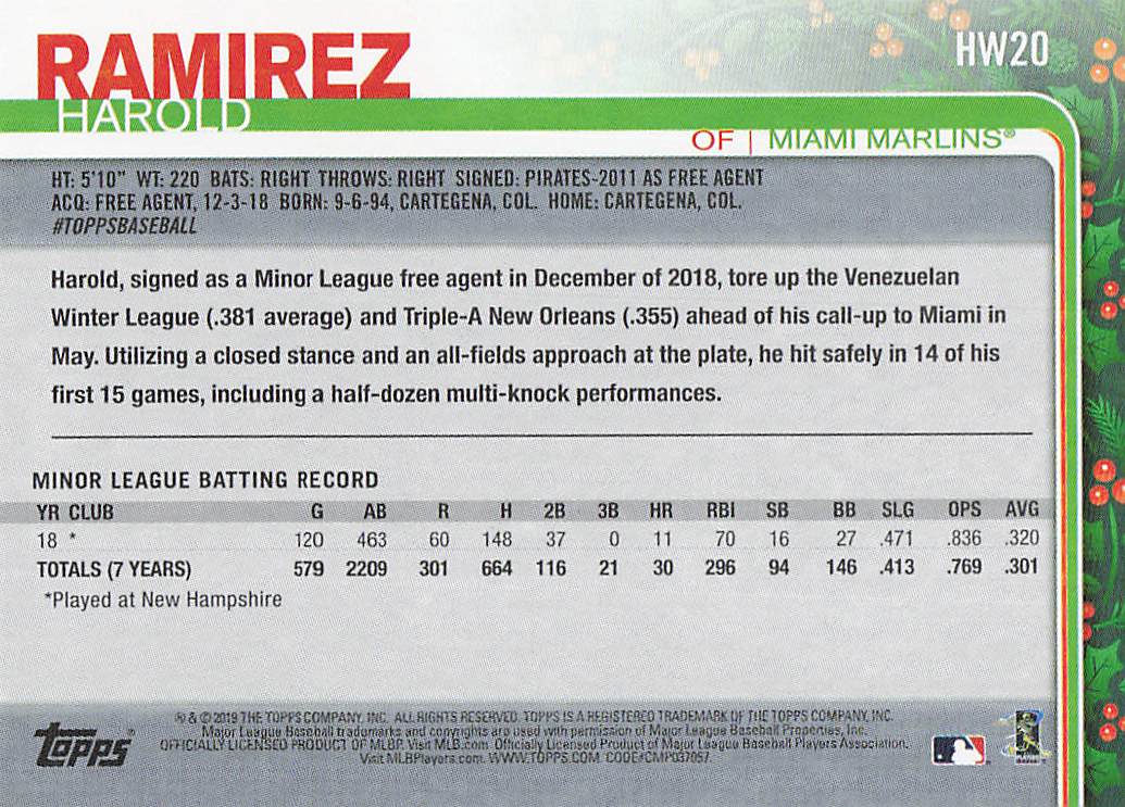 2019 Topps Holiday Baseball Harold Ramirez #HW20 Rookie