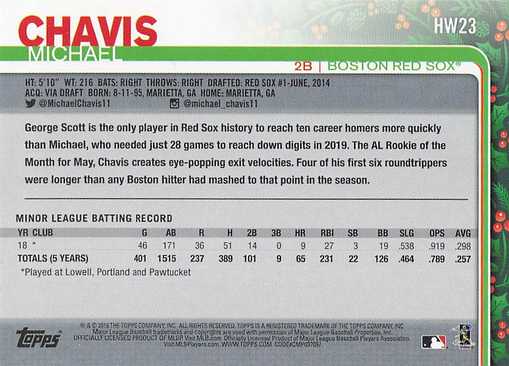 2019 Topps Holiday Baseball Michael Chavis #HW23 Rookie