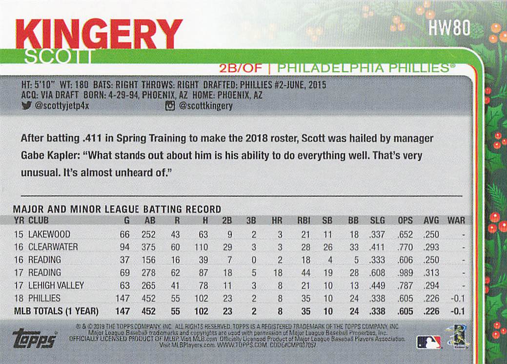 2019 Topps Holiday Baseball Scott Kingery #HW80