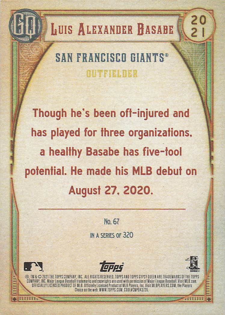 2021 Topps Gypsy Queen Baseball Luis Alexander Basabe #67 Rookie