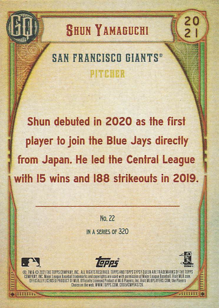 2021 Topps Gypsy Queen Baseball Shun Yamaguchi #22