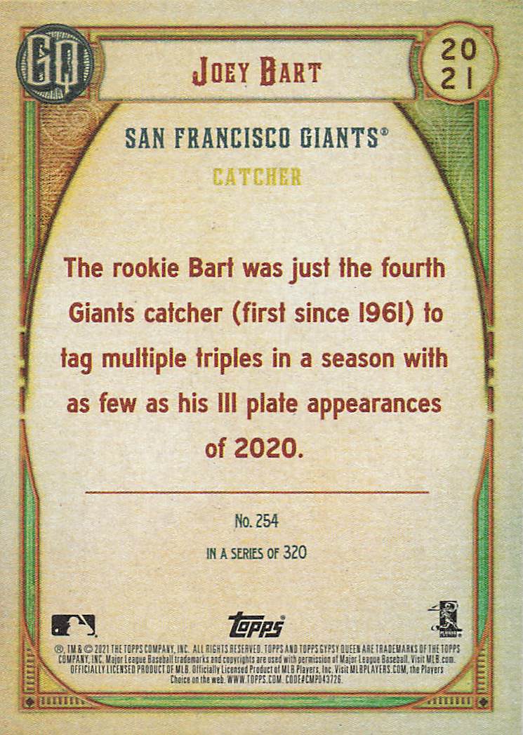 2021 Topps Gypsy Queen Baseball Joey Bart #254 Rookie