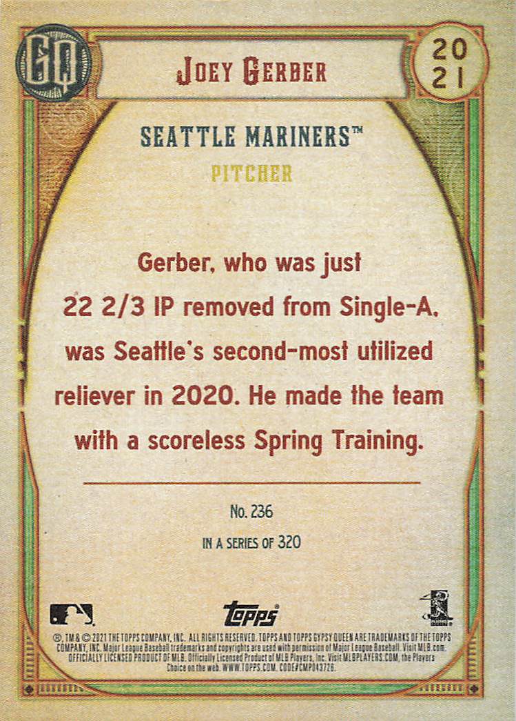2021 Topps Gypsy Queen Baseball Joey Gerber #236 Rookie