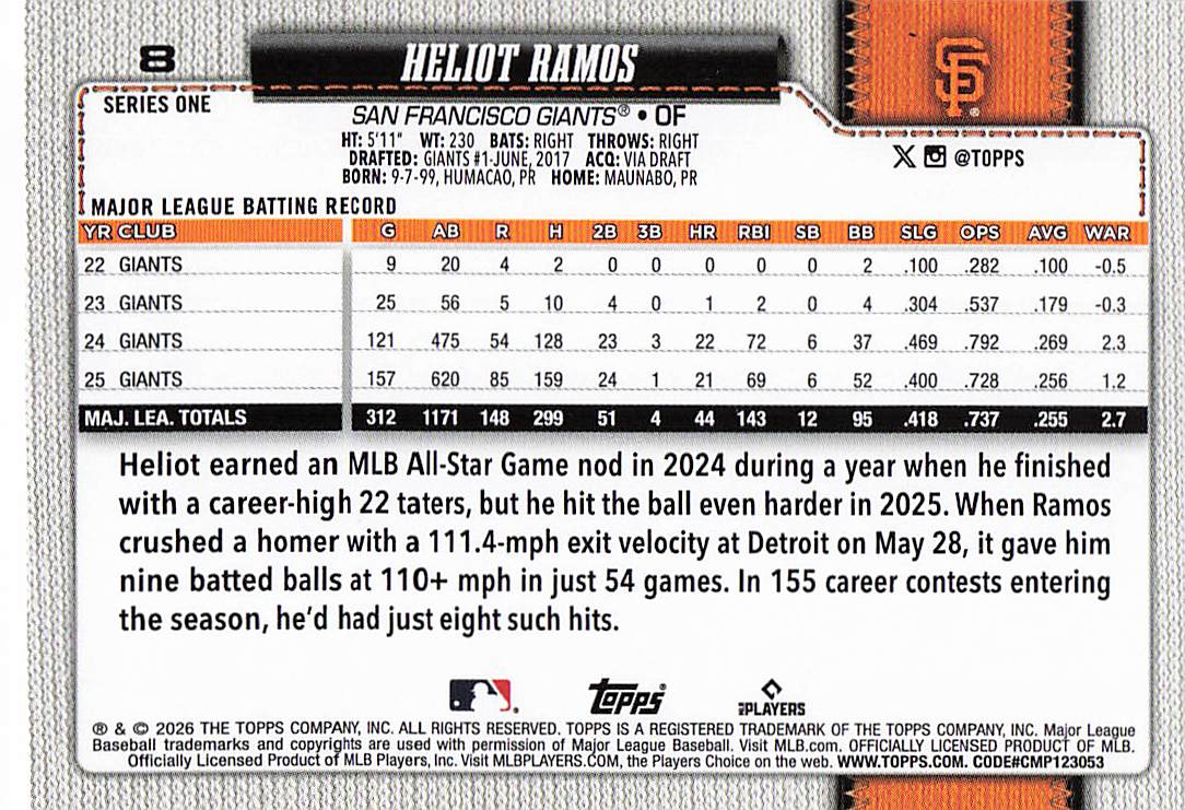 2026 Topps Baseball Heliot Ramos #8