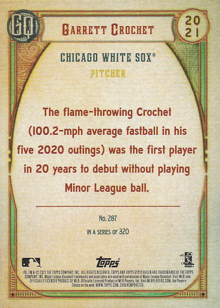 2021 Topps Gypsy Queen Baseball Garrett Crochet #287 Rookie