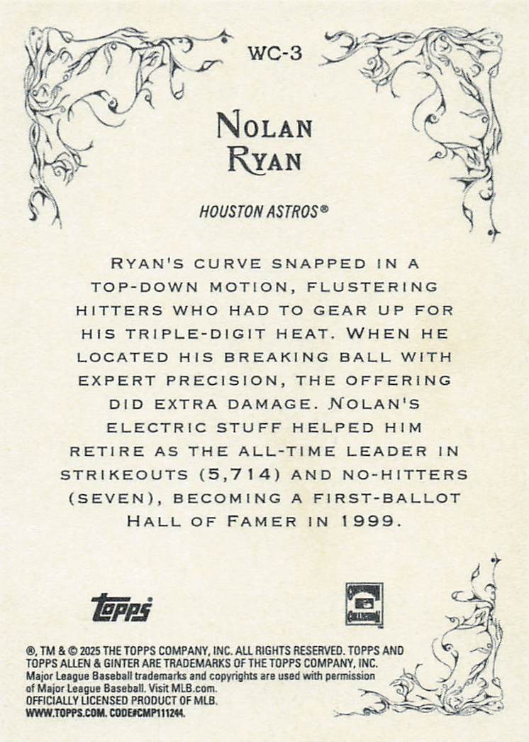 2025 Topps Allen & Ginter X Baseball Wicked Curves Nolan Ryan #WC-3