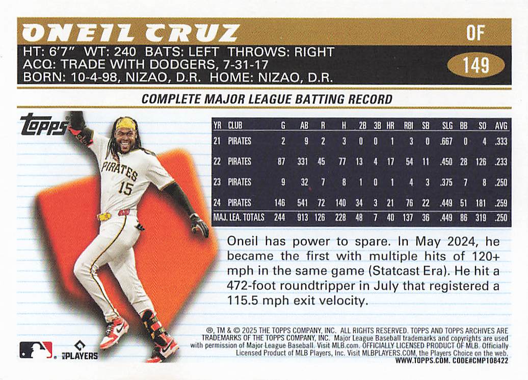 2025 Topps Archives Baseball Oneil Cruz #149
