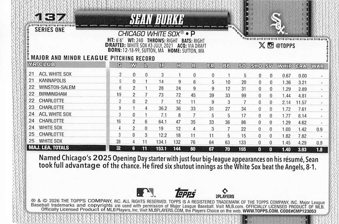 2026 Topps Baseball Sean Burke #137