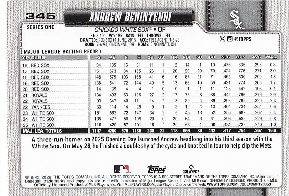 2026 Topps Baseball Andrew Benintendi #345