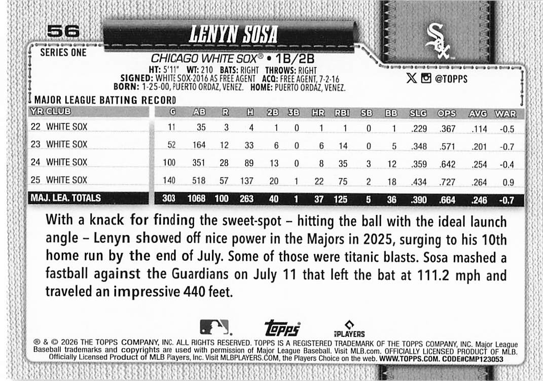 2026 Topps Baseball Lenyn Sosa #56