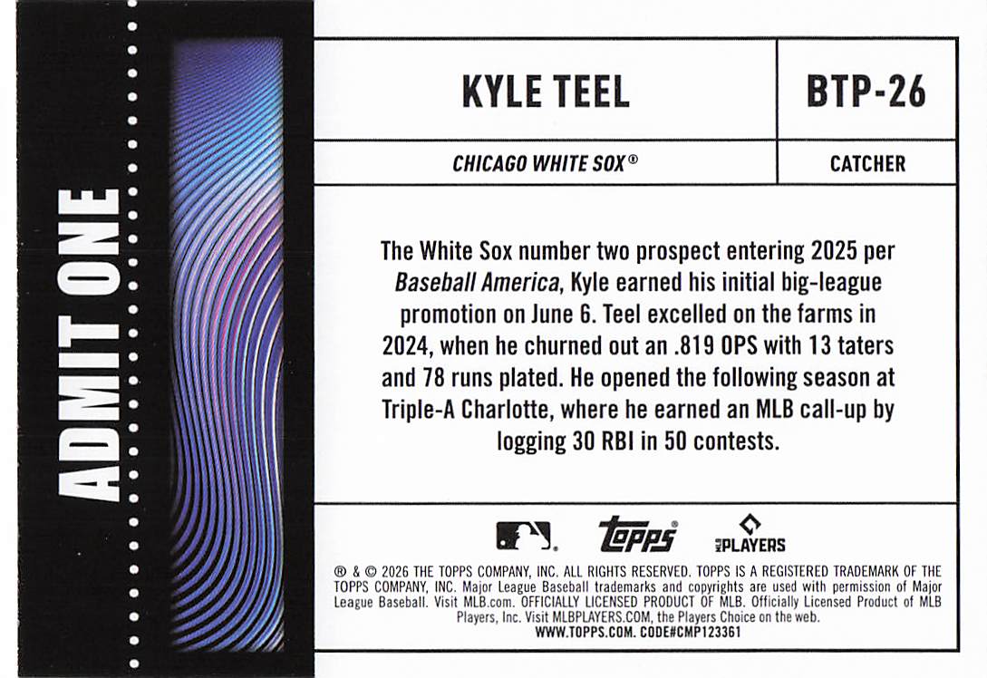 2026 Topps Baseball Big Ticket Players Kyle Teel #BTP-26