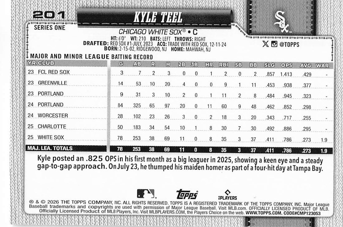 2026 Topps Baseball Sandglitter Kyle Teel #201