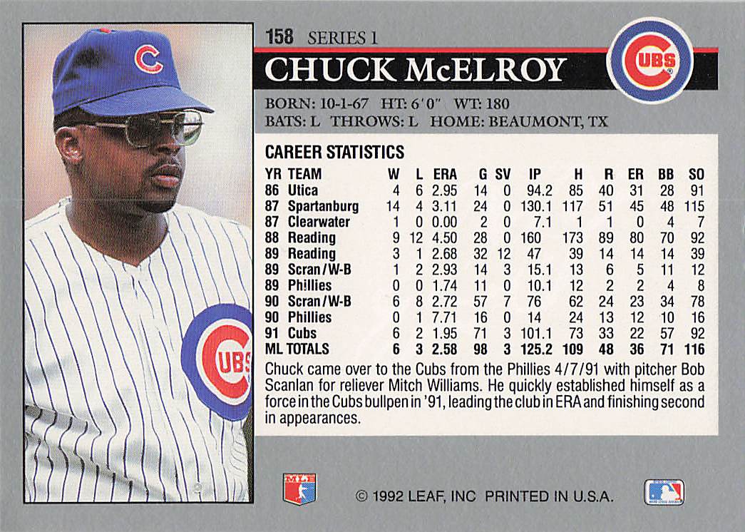 1992 Leaf Baseball Chuck McElroy #158