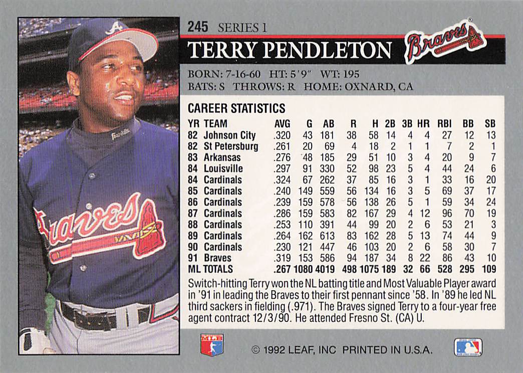 1992 Leaf Baseball Terry Pendleton #245
