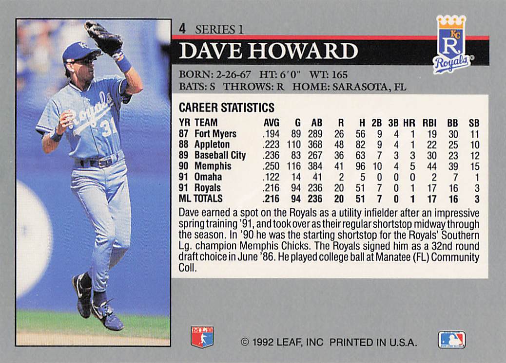 1992 Leaf Baseball Dave Howard #4