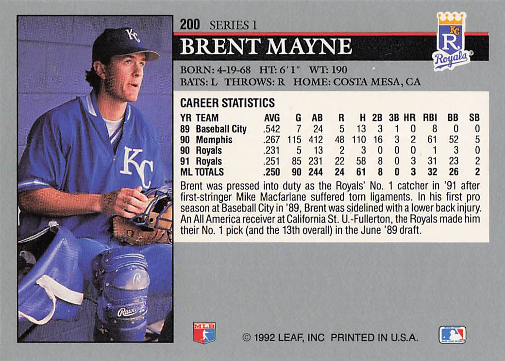 1992 Leaf Baseball Brent Mayne #200