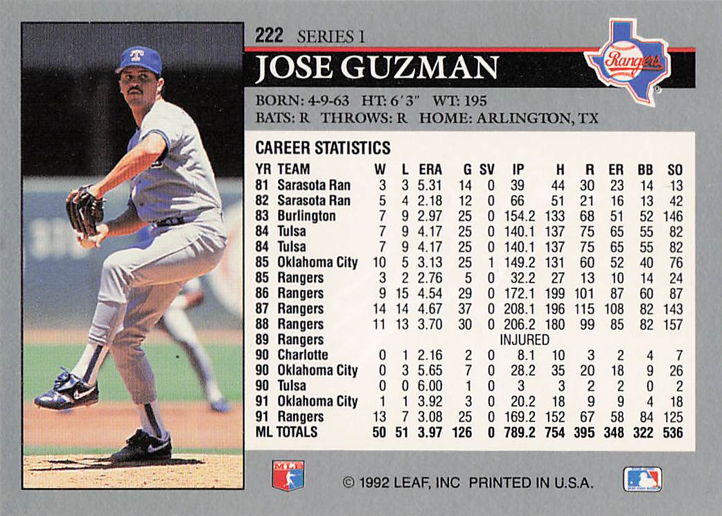 1992 Leaf Baseball Jose Guzman #222