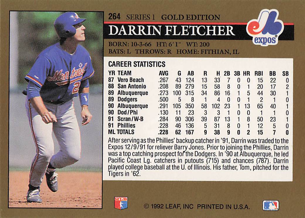 1992 Leaf Baseball Black Gold Darrin Fletcher #264