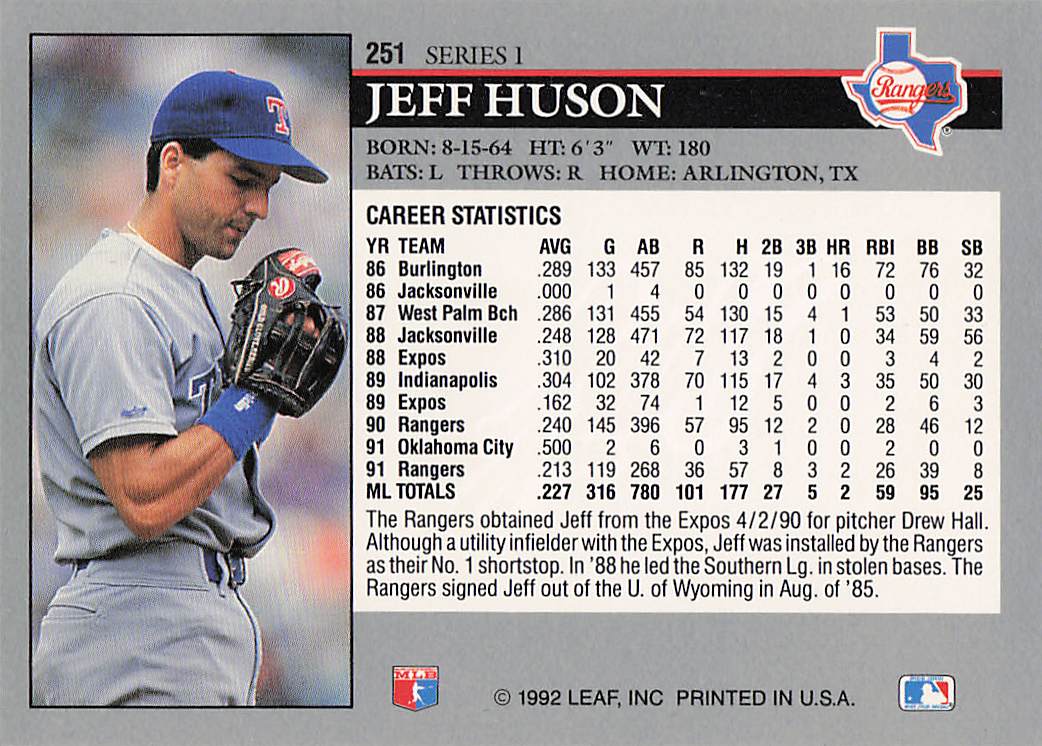 1992 Leaf Baseball Jeff Huson #251