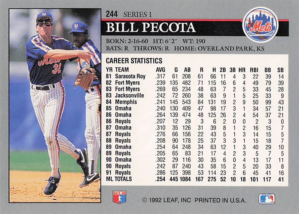 1992 Leaf Baseball Bill Pecota #244