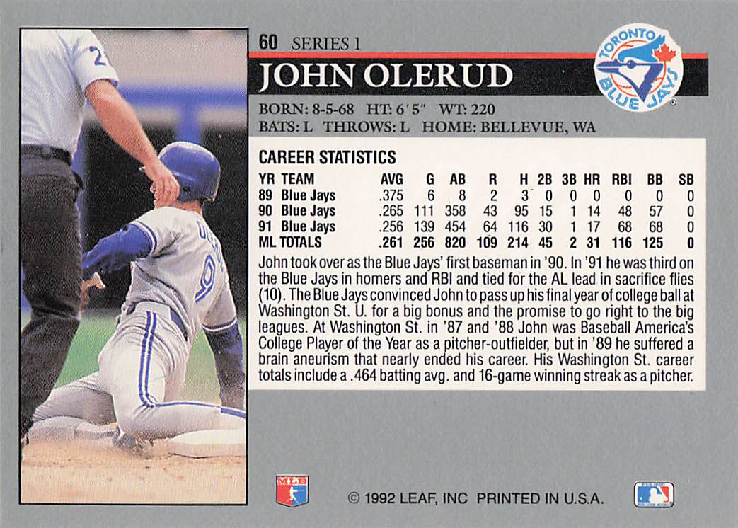 1992 Leaf Baseball John Olerud #60