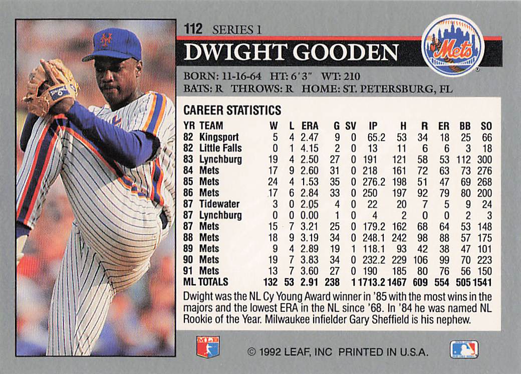 1992 Leaf Baseball Dwight Gooden #112