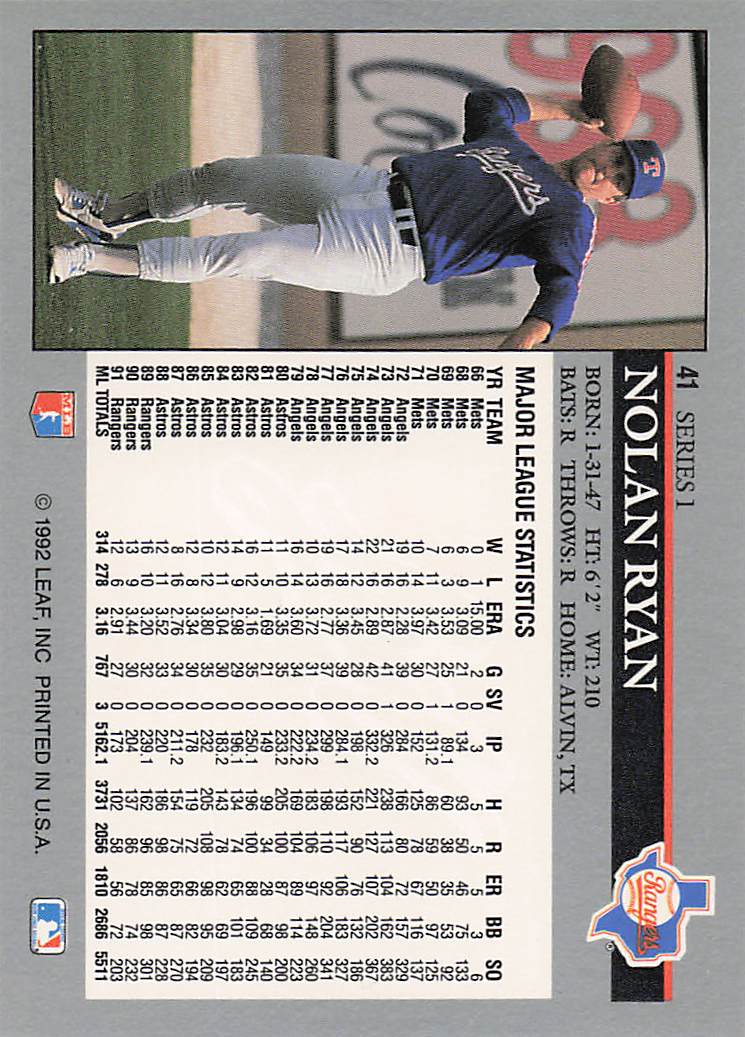 1992 Leaf Baseball Nolan Ryan #41
