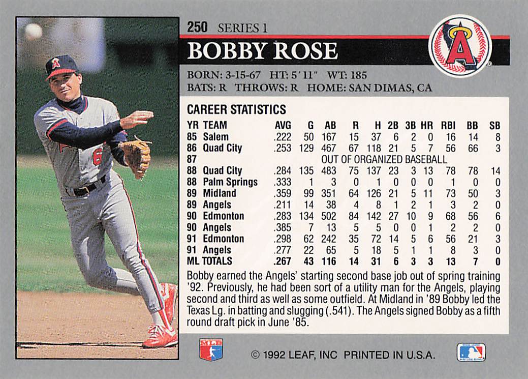 1992 Leaf Baseball Bobby Rose #250
