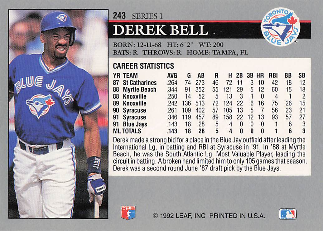1992 Leaf Baseball Derek Bell #243