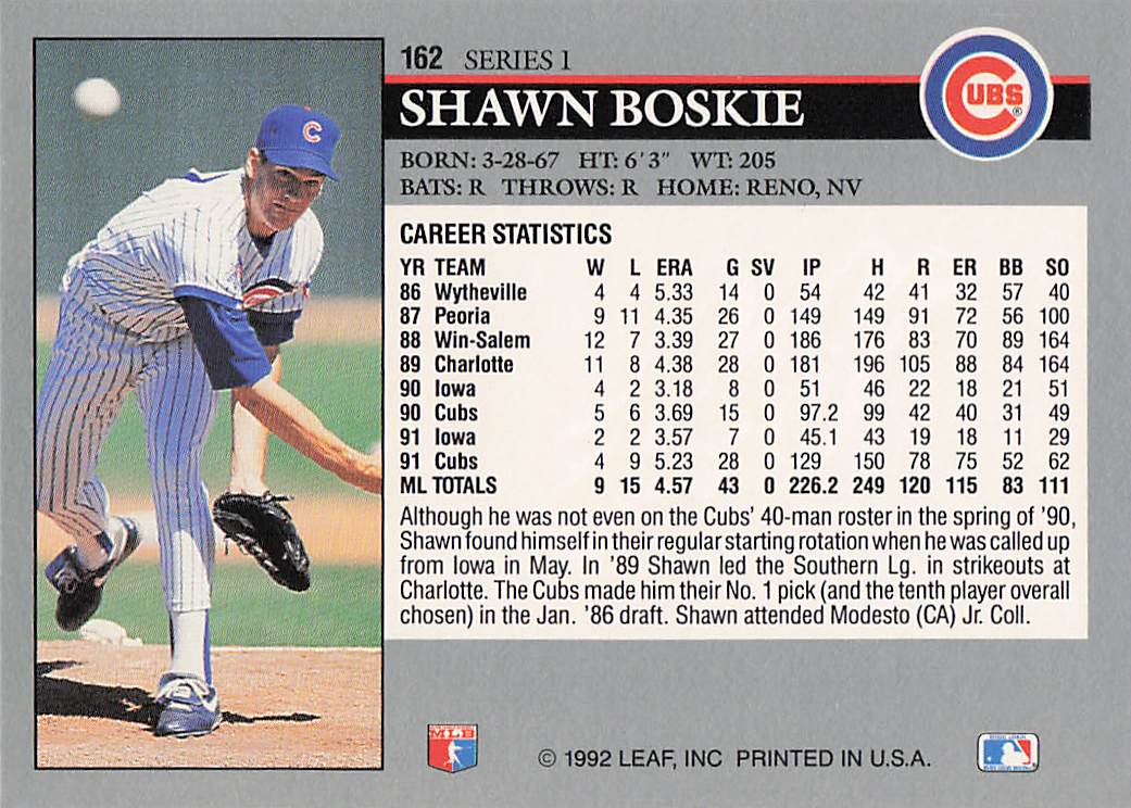 1992 Leaf Baseball Shawn Boskie #162