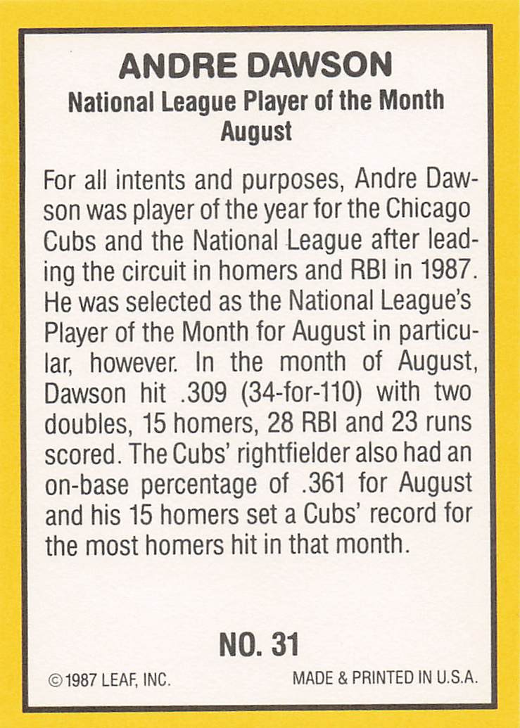 1987 Donruss Highlights Baseball Andre Dawson #31