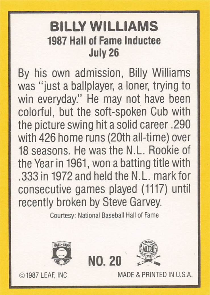 1987 Donruss Highlights Baseball Billy Williams #20