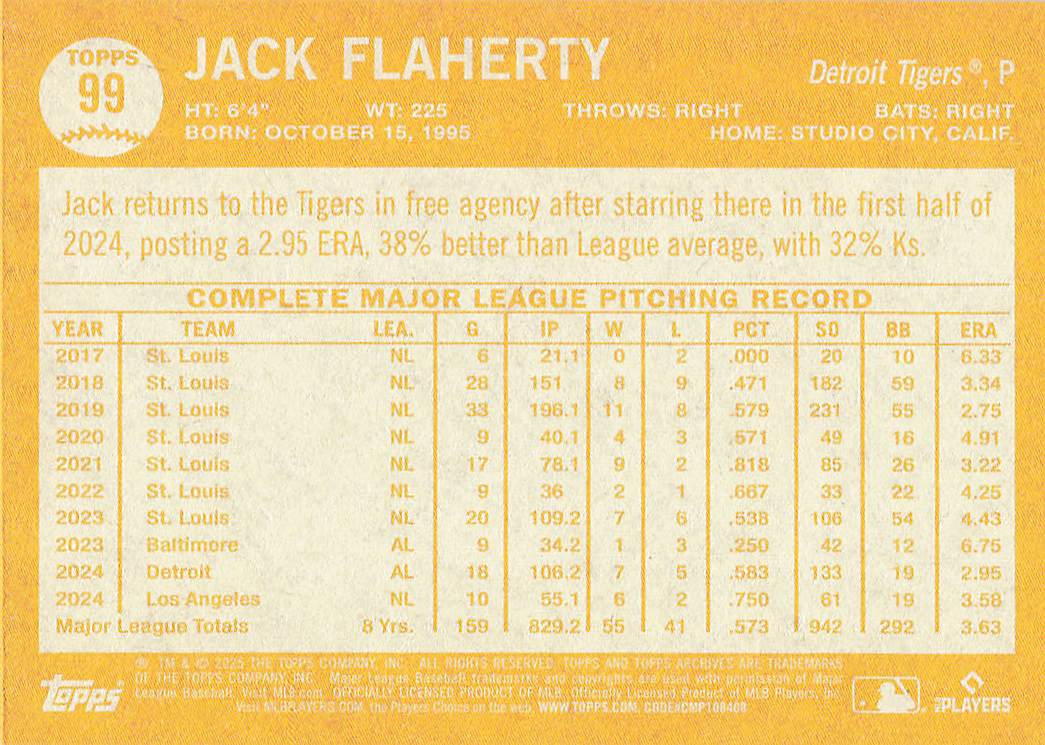 2025 Topps Archives Baseball Jack Flaherty #99