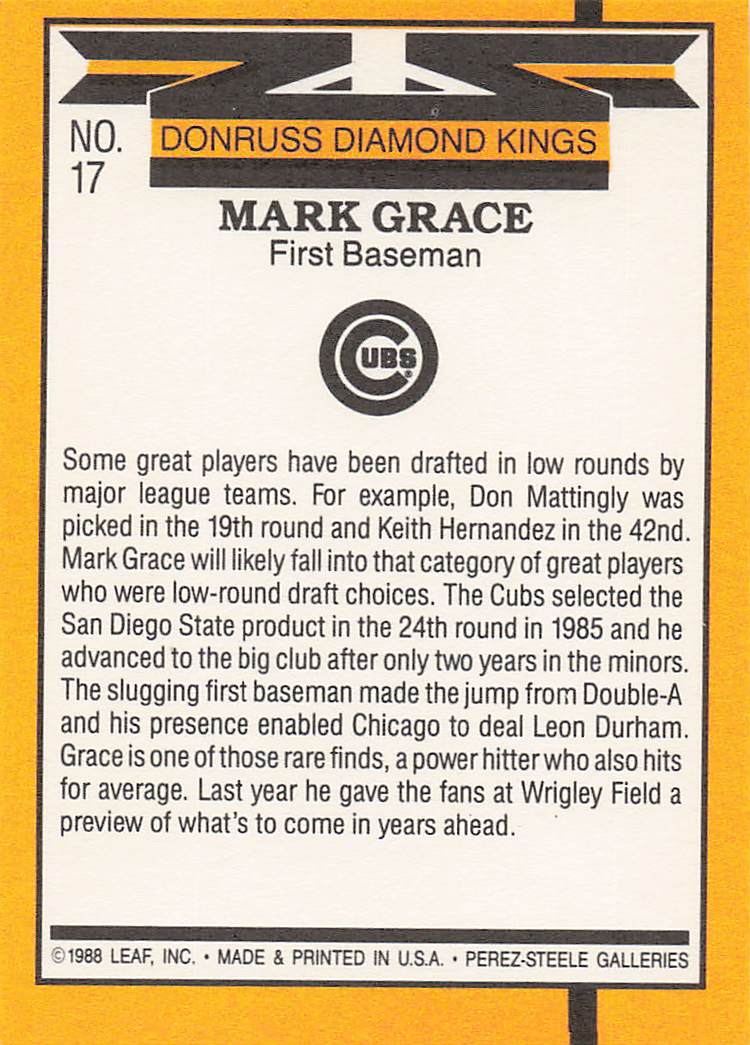1989 Donruss Baseball Mark Grace #17
