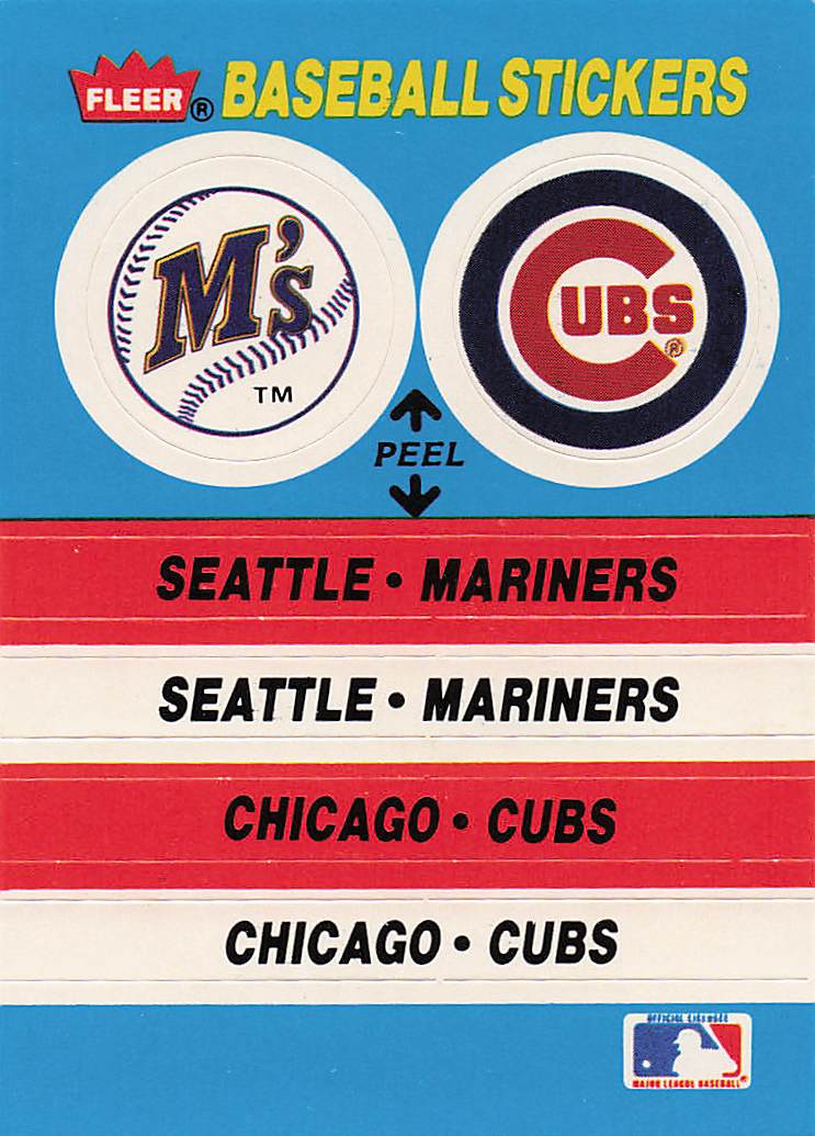 1987 Fleer Baseball Team Stickers Seattle Mariners / Chicago Cubs #NNO