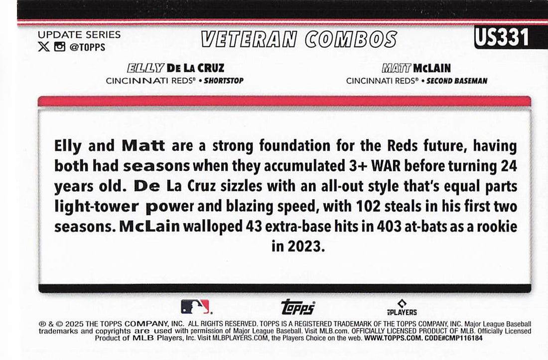 2025 Topps Update Baseball Red-Hot Risers (Elly De La Cruz / Matt McLain) #US331