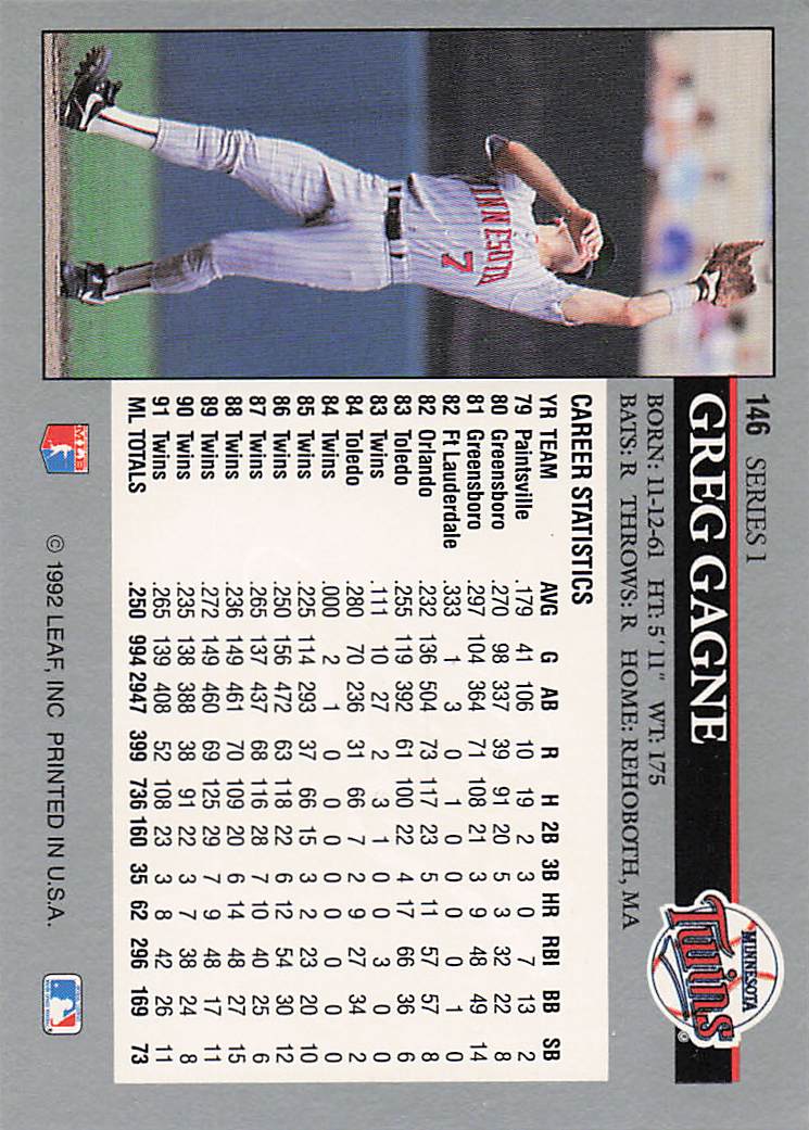 1992 Leaf Baseball Greg Gagne #146