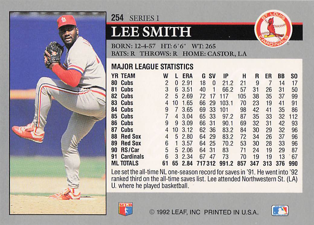 1992 Leaf Baseball Lee Smith #254